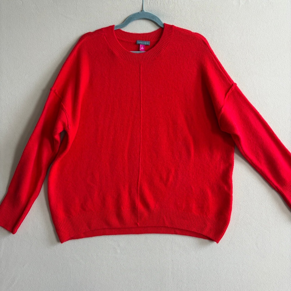 Vince Camuto Cozy Crewneck Long-Sleeve Extend-Shoulder Sweater Holiday Red in M
